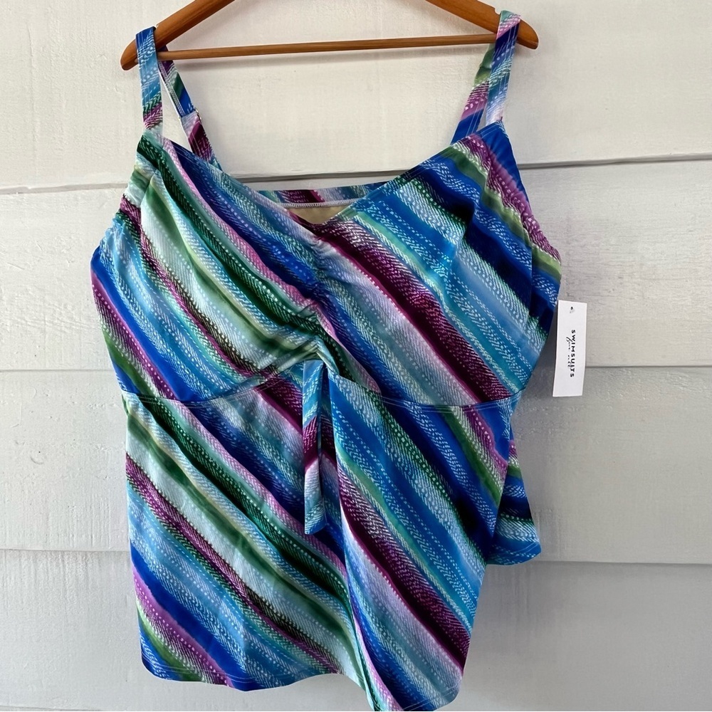 Swimsuit For All Multicolor Striped Women's Tankini Swim Top Size 28 NWT
